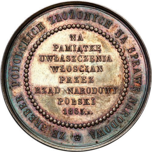 Powstanie Styczniowe. Medal 1863 Uwłaszczenie Włościan, srebro - UNIKAT