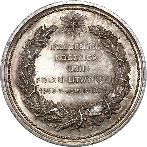 Medal 300-lecie Unii Lubelskiej 1869, Srebro - PIĘKNY i RZADKI
