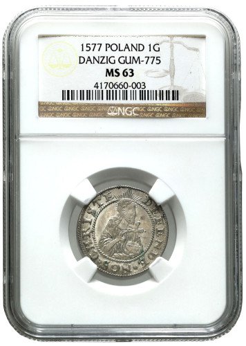 Stefan Batory. Grosz oblężniczy 1577, Gdańsk NGC MS63 (MAX) - PIĘKNY