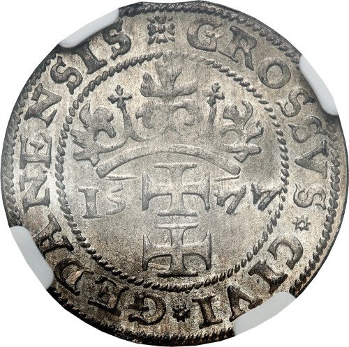 Stefan Batory. Grosz oblężniczy 1577, Gdańsk NGC MS63 (MAX) - PIĘKNY