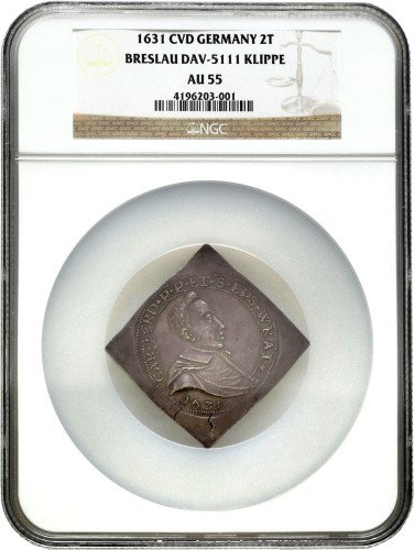 Śląsk, Wrocław - Diecezja. Karol Ferdynand Waza (1625-1655). Klipa dwutalara (Doppeltaler-Klippe) 1632, Nysa NGC AU55