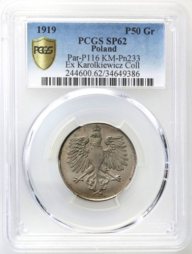 PRÓBA nikiel 50 groszy 1919, ex Faruk, ex Karolkiewicz collection - UNIKAT - PCGS SP62 (MAX)