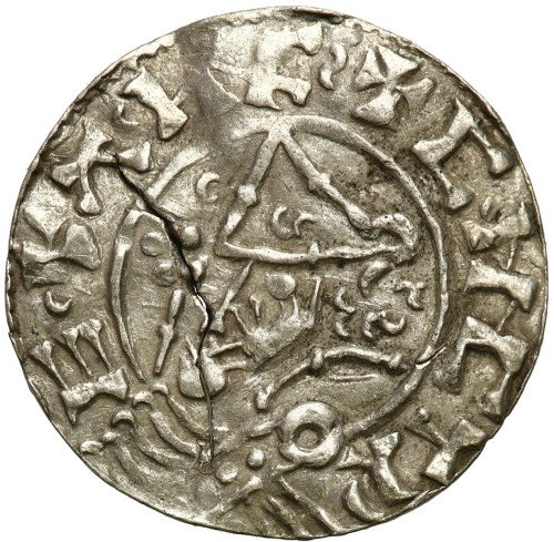 Skandynawia. Naśladownictwo denar typu Pointed Helmet Cnuta Wielkiego - RZADKIE