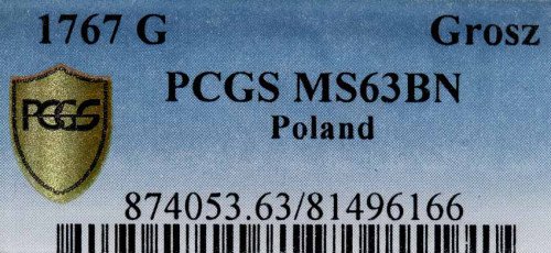 Stanisław August Poniatowski. Grosz 1767 G, Kraków PCGS MS63 BN (MAX)