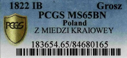 Królestwo Polskie/Rosja. Aleksander I. 1 grosz 1822 IB, Warszawa z miedzi kraiowey PCGS MS65BN (MAX)